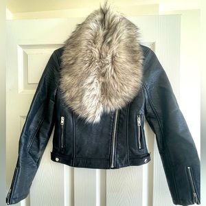 Cropped Leather Jacket with Fur Trim